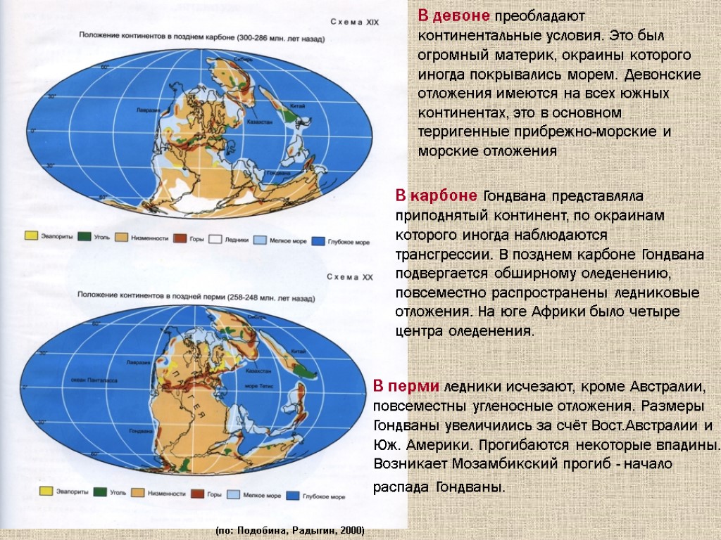 В девоне преобладают континентальные условия. Это был огромный материк, окраины которого иногда покрывались морем.